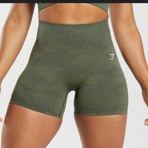 Gymshark Adapt Seamless Olive Camo Gym Bike Shortie Shorts S Workout
